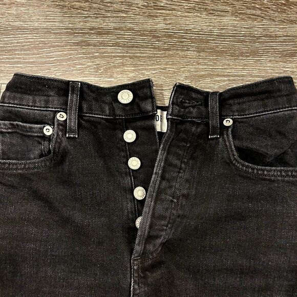 EUC AGOLDE Riley High-Rise Straight Crop Denim Distressed Black Gray Jeans‎ - Picture 8 of 11